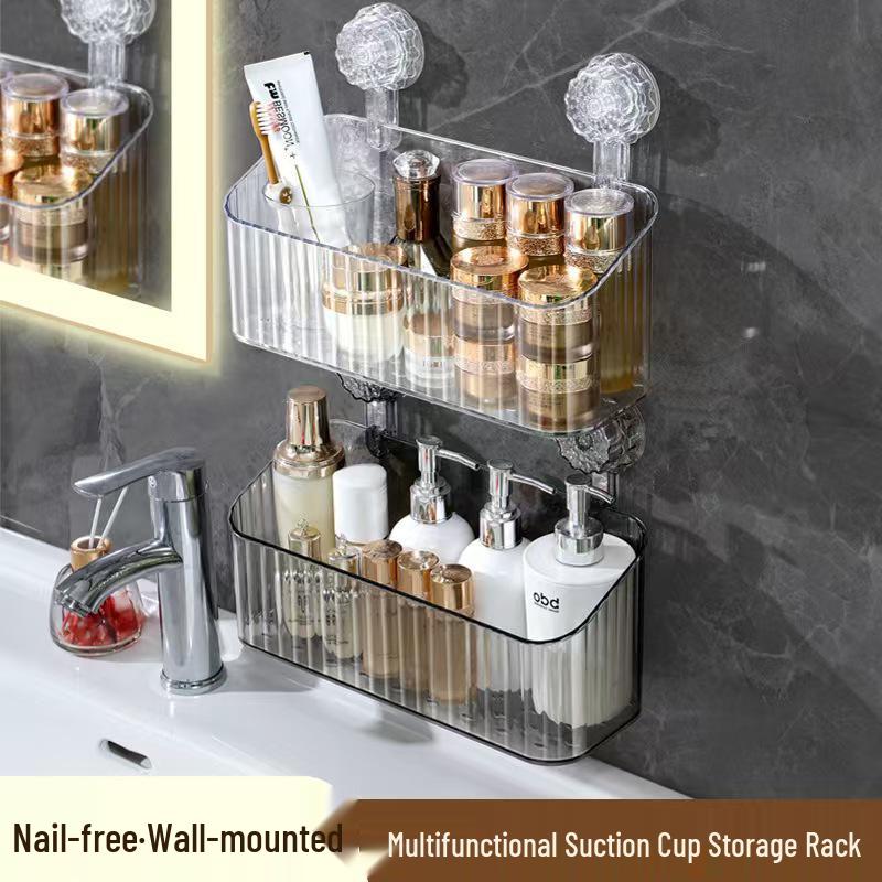 Punch-Free Suction Cup Wall-Mounted Bathroom Storage Rack