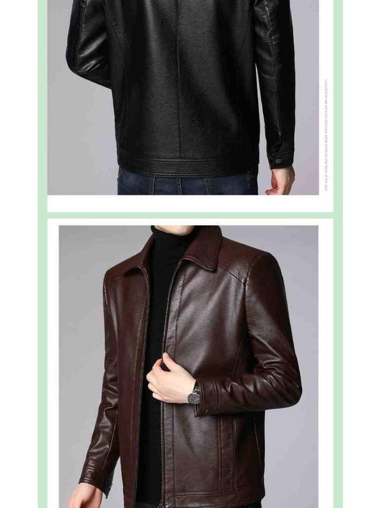 Men's Leather Jacket for Mid-Aged & Elderly: Fleece-Lined, Thickened, Windproof, Detachable Fur Collar, Winter Warmth for Dad.