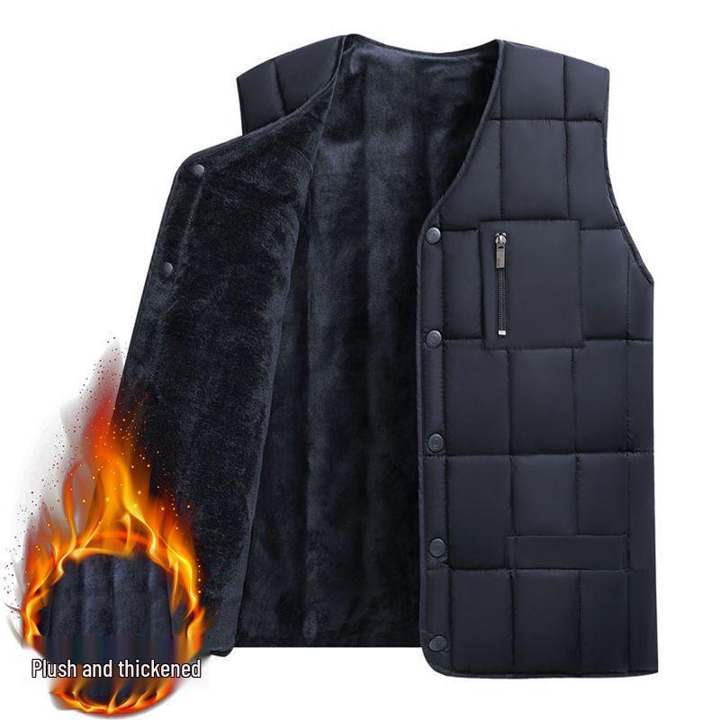 

Men s Woodpecker Plus Velvet Winter Vest - Warm, Thick, Sleeveless Casual Jacket for Middle-aged & Elderly. 3XL (130-150 jin)