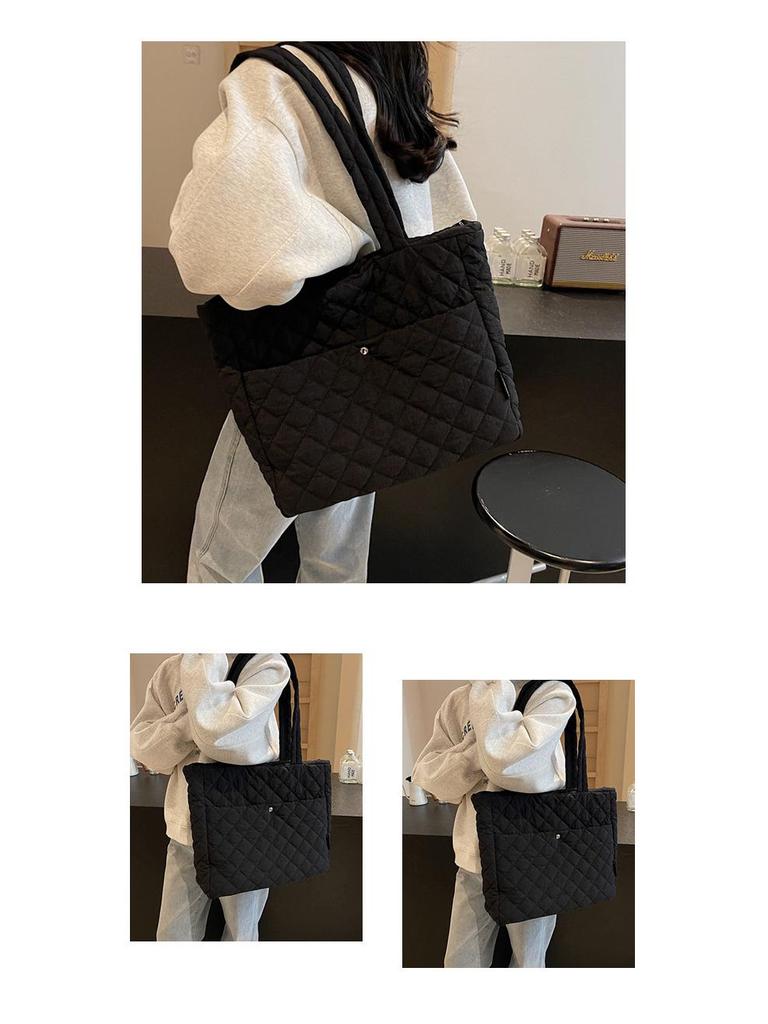 Large Diamond Lattice Cotton Padded Women's Tote – Autumn/Winter Casual Fashion Handbag