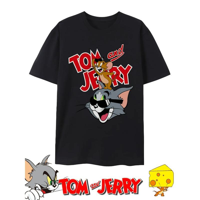 European Sizes 1pc Men's Tom & Jerry Print T-Shirt - Plus Size Oversized Tee with Iconic Tom & Jerry Mouse