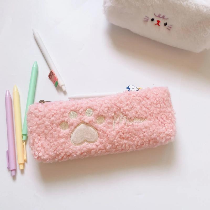 

1PCS Hairy Cute Kawaii Cat Paw Plush Pencil Bag Case Girl Supplies Simple Student Stationery Pen Case Storage Bag Gifts for Kids розовый