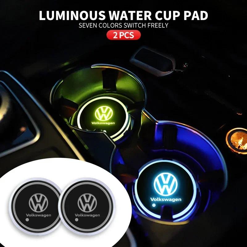 For Volkswagen VW Led Car Cup Drink Holder Logo Light USB Charging Luminous Coaster For Volkswagen Sagitar GTI Polo Passat R-Lin