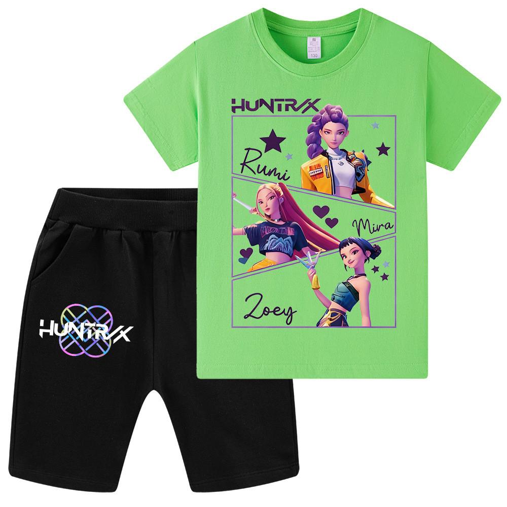 WA1241 Kids Boys Girls Kpop Rumi Zoey Mira Print Short Sleeves T-shirt Shorts Pants Sets
