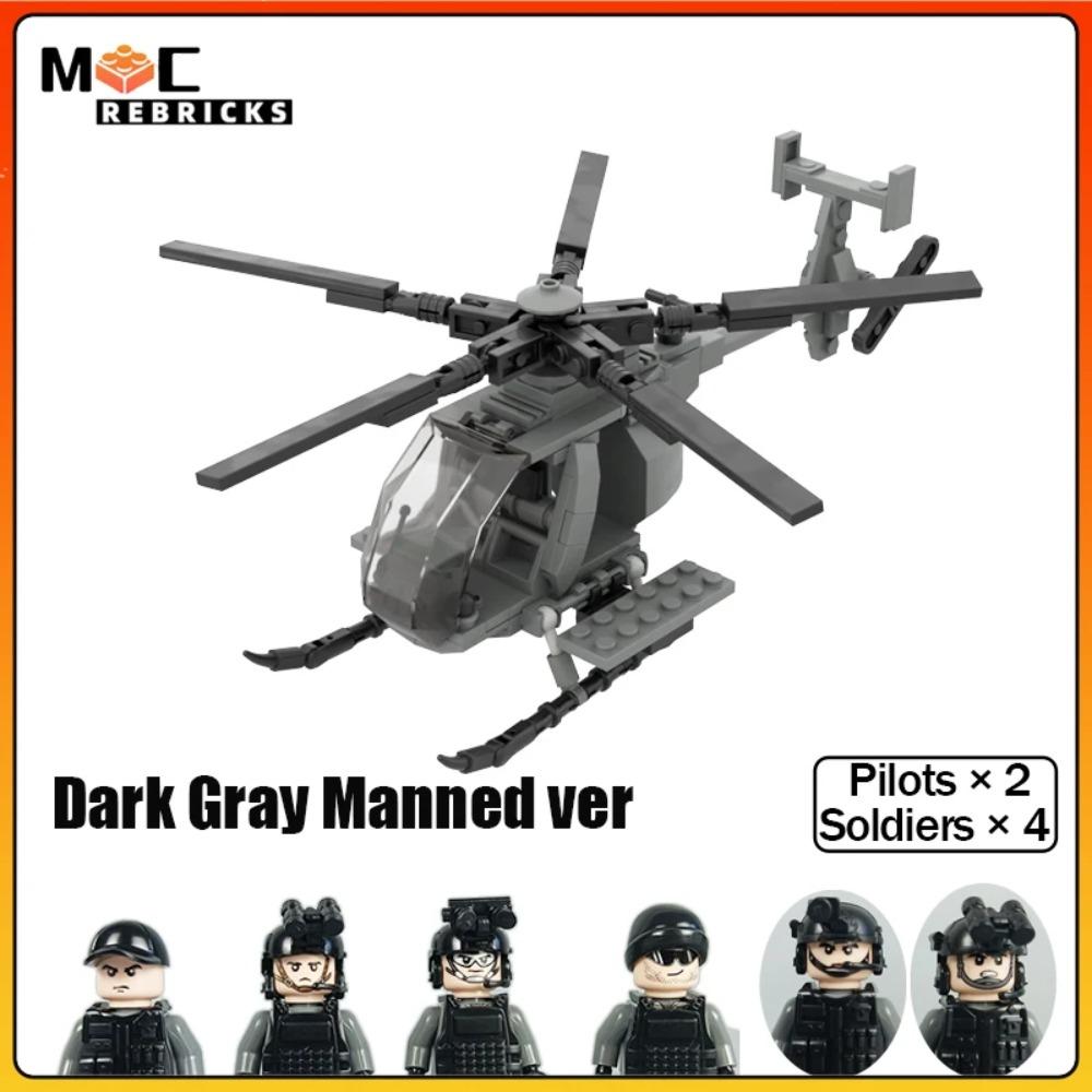 WW II Military Series New MH-6 Little Bird Helicopters With Soldies MOC Building Blocks Airplane Display Stand Bricks Toys Gifts