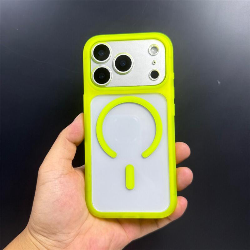 Custodia Magnetica Trasparente Colore Neon Originale Per Iphone 17air 16 16pro 15 14 pro Max Pulsante Fotocamera Tattile Per Magsafe Cover Rigida