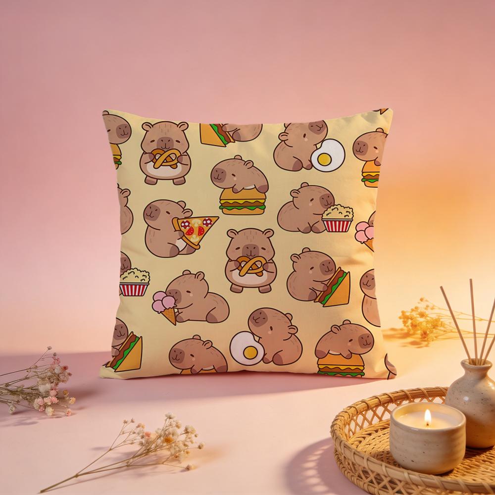 Cute Chill Capybara Art Cushion Cover Comfortable Durable Pillow Cover MultiScene for Home Office Car Sofa