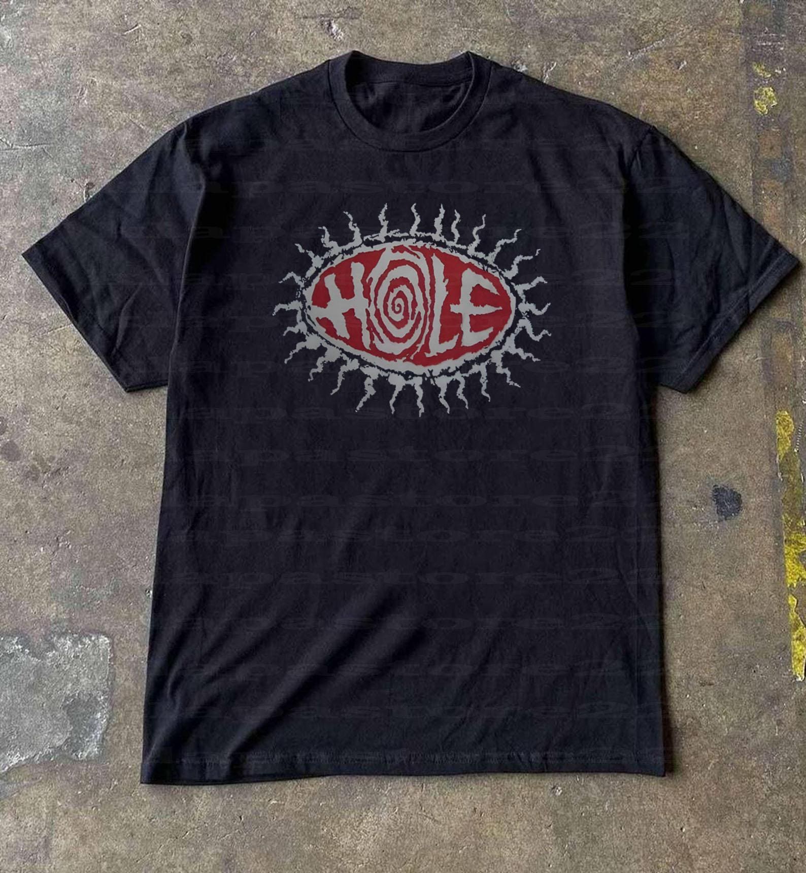 Hole Band T-Shirt, 90s Retro Graphic Tee, Oversized Streetwear (Standard T-Shirt) L