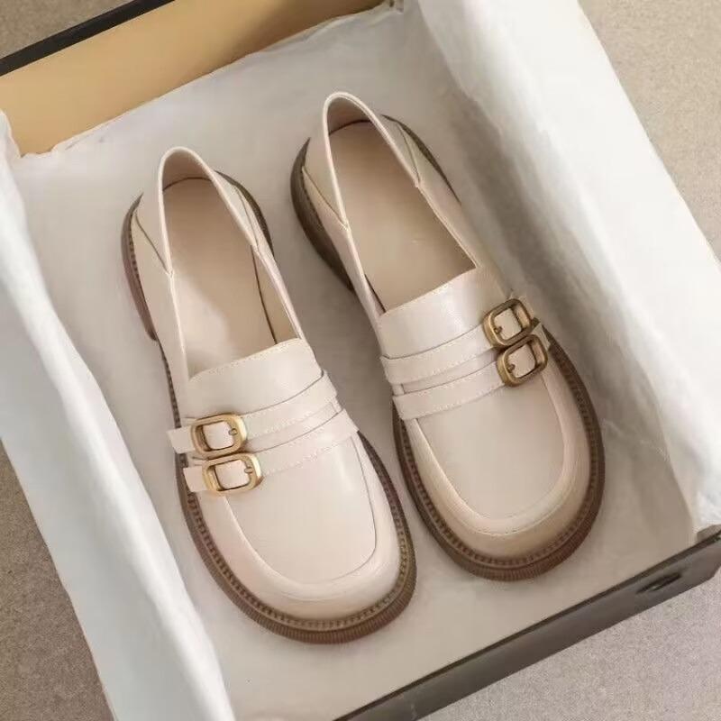 Low-heeled British Small Leather Shoes Women's Spring Summer One-pedal Single Shoes Classic College Style Big Head Shoes Tide