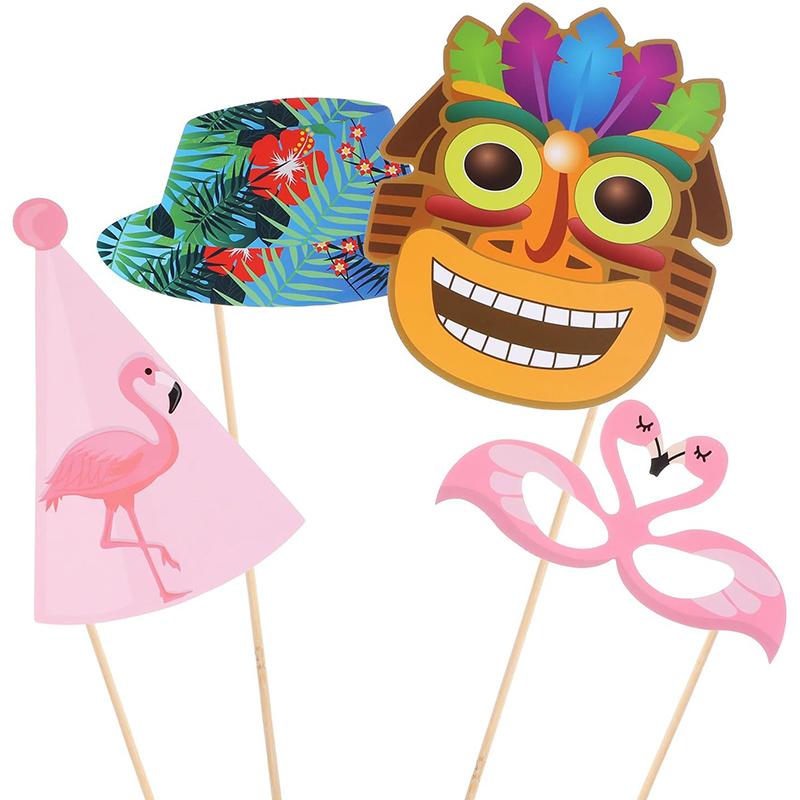 36 Stück/Set Hawaiianisches Thema Fotoautomaten-Requisiten Flamingo Aloha Sommer Tropische Geburtstagsfeier Dekoration Luau Strand Hochzeitsbedarf