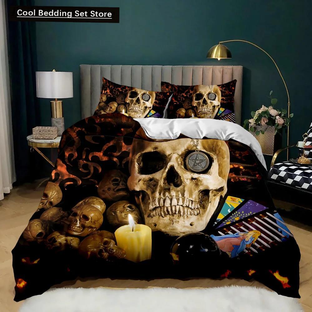 Totenkopf Bettbezug Set Schreckliches Skelett Bettwäsche Set Bettwäsche Halloween Gothic Horror Polyester Quilt Abdeckung Doppel Königin König