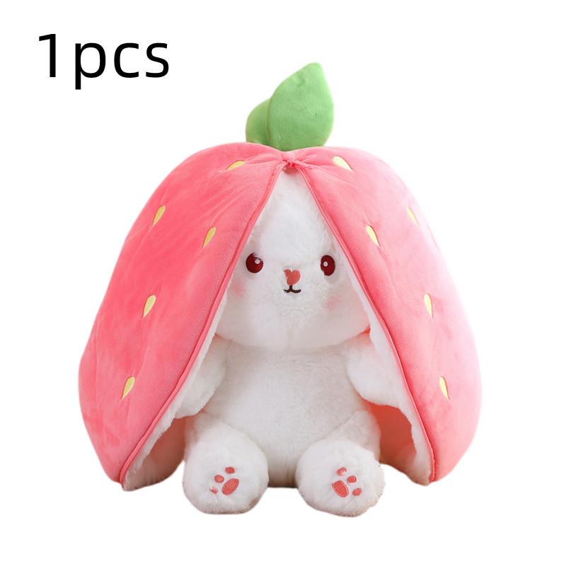 Kawaii Fruit Transfigured Easter Bunny Plush Toy Cute Carrot Strawberry Bag Turn Into Rabbit Plush Toy Kids Birthday Gift