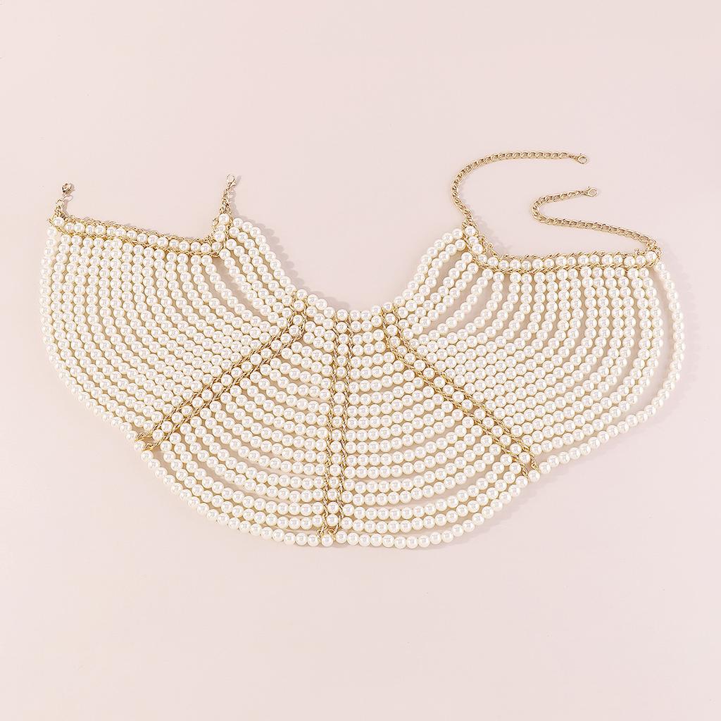 Heavy-duty Exaggerated Multi-layer Pearl Body Chain Fashion Retro Temperament Hollow Shawl Dress Accessories