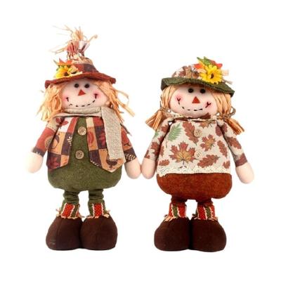 Standing Plush Harvest Scarecrows Dolls with Stretchable Long Legs Autumn Thanksgiving Festivals Decors for Indoor Space