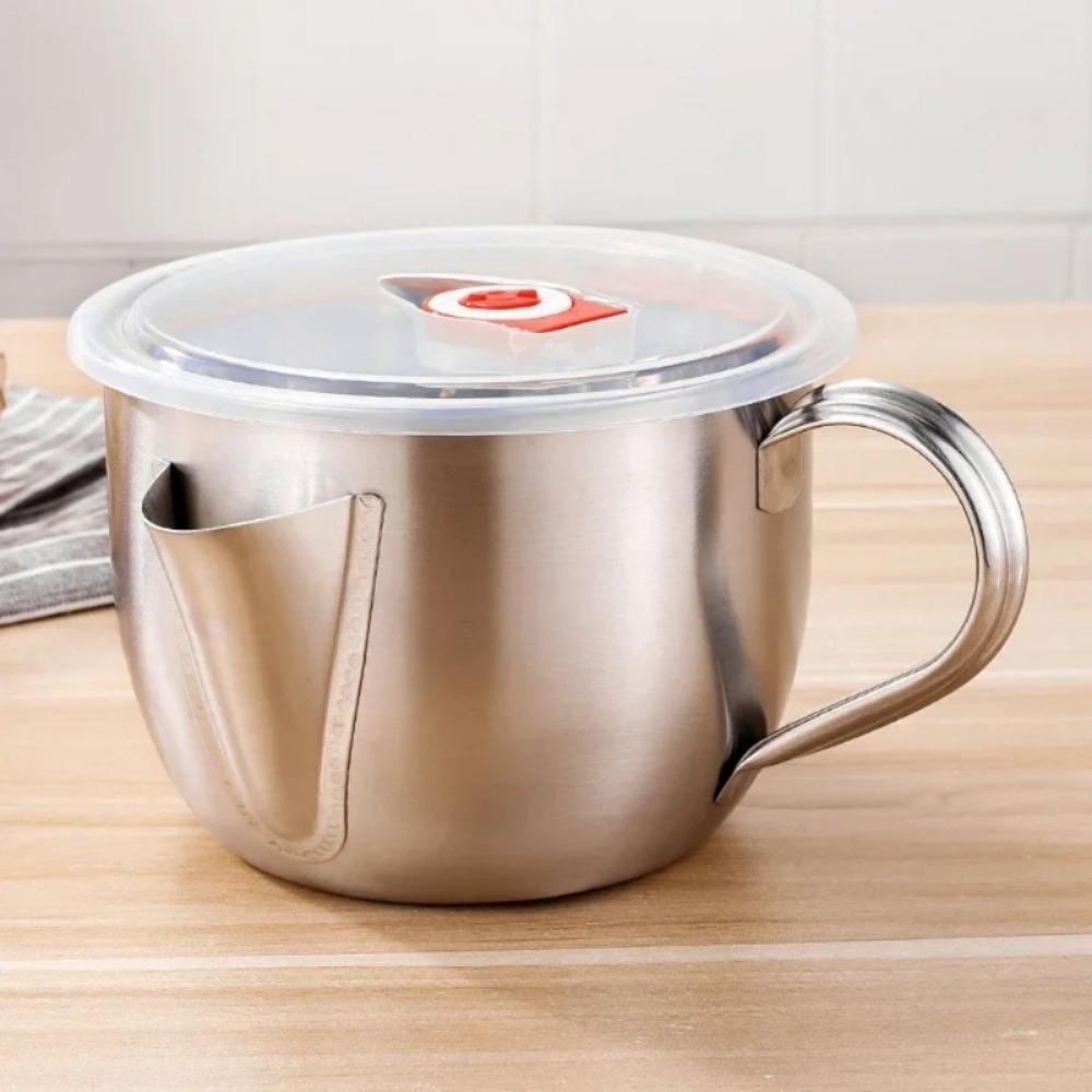 1000ML Stainless Steel Oil Filter Soup Pot Kitchen Grease Oiler Filter Strainer Bowl Large Capacity Storage Jug Cooking Tools