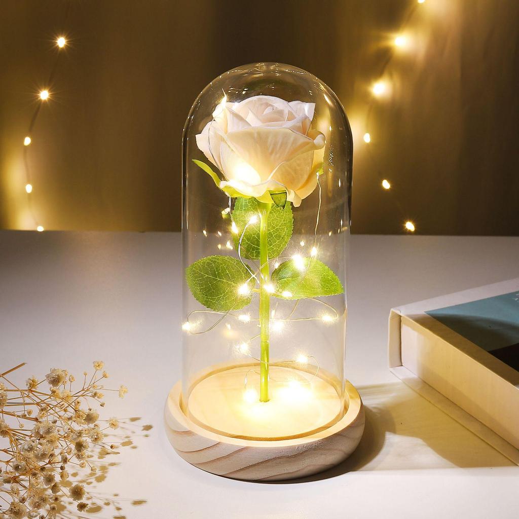Eternal Rose Night Light: Glass Dome Gift for Christmas, Valentine's Day, or Qixi Festival