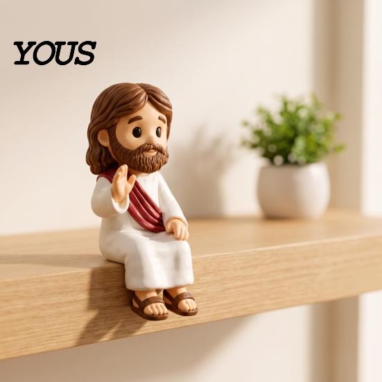 Stylish Tabletop Decorations Cute Praying Jesus Resin Figurine, Blessing Character Desktop Statue, Special Gifts for Further Education Religious