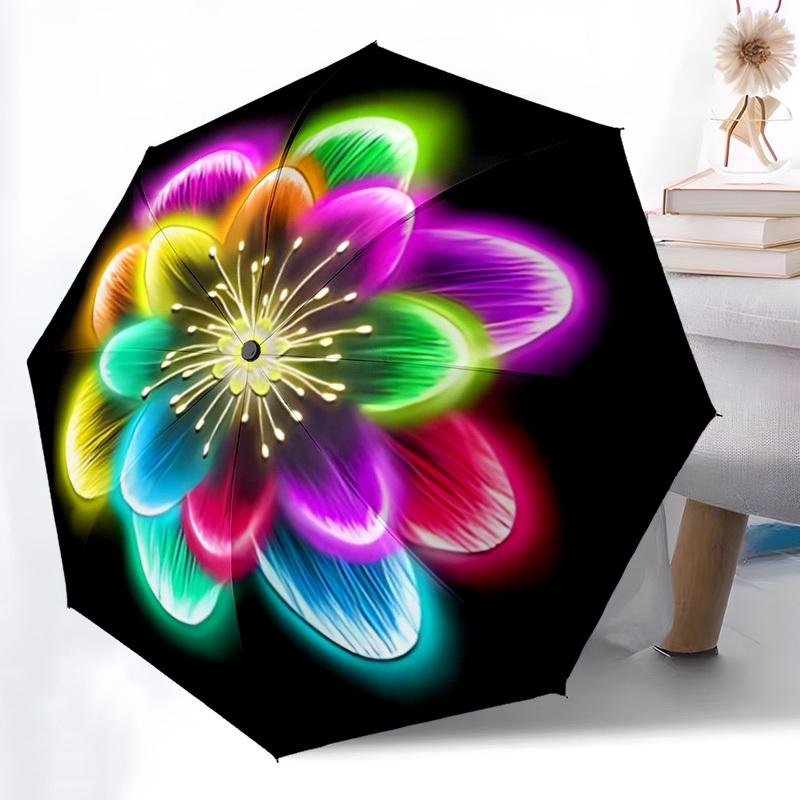 1pc Neon Flower Pattern Automatic Folding Umbrella - Portable Collapsible Design, 8-Rib Iron Frame, Durable Fabric yy251125033