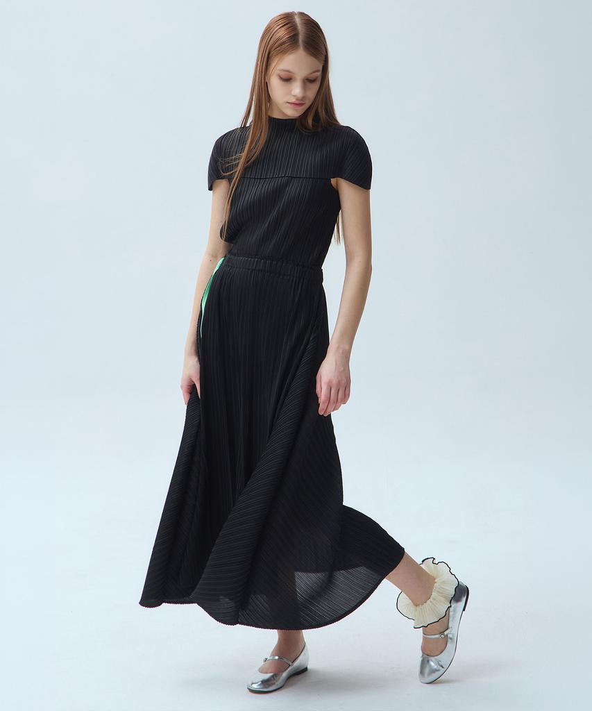 Waiowai Color Strap Pleated Long Skirt_2 Colors