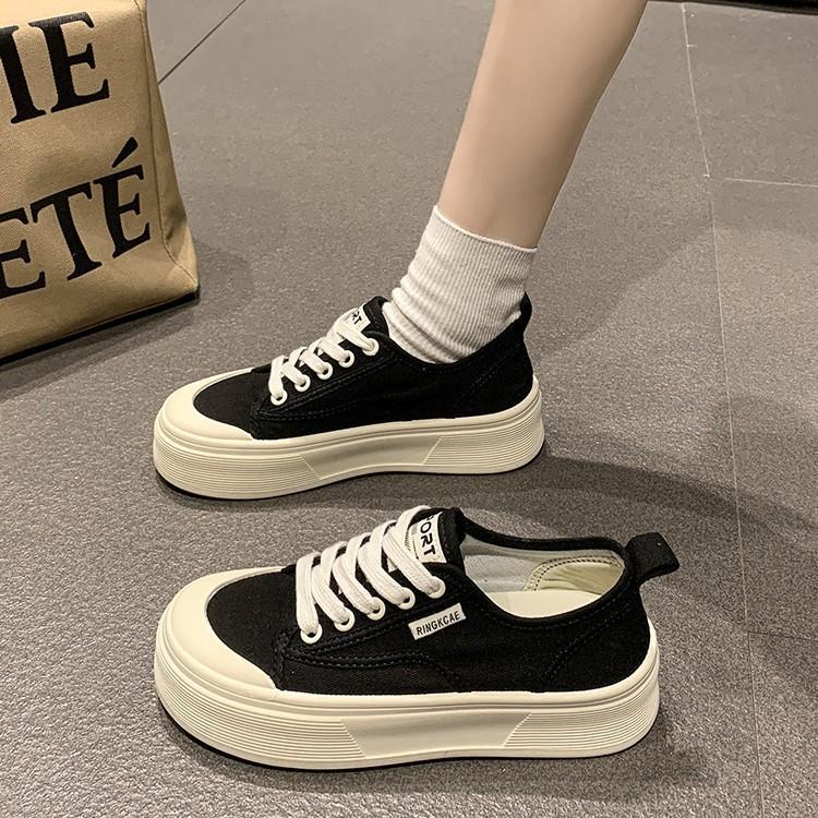 [Uncle Shoes] 2025 Height Increase Breathable Casual Light Retro Student Yellow Summer Platform Sole Canvas Shoes Women's New