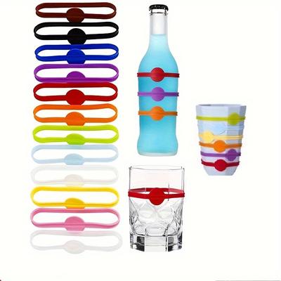 12 Stück Silikon Weinglasmarkierer, Wiederverwendbare Getränkeidentifikationsringe für Heimbar- und Partygebrauch