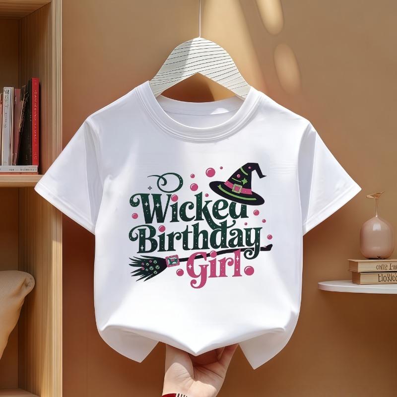 Kids Witch Hat Birthday Graphic Crewneck Short Sleeve Tee, Halloween Casual Sports Summer Top for Teens 110 белый