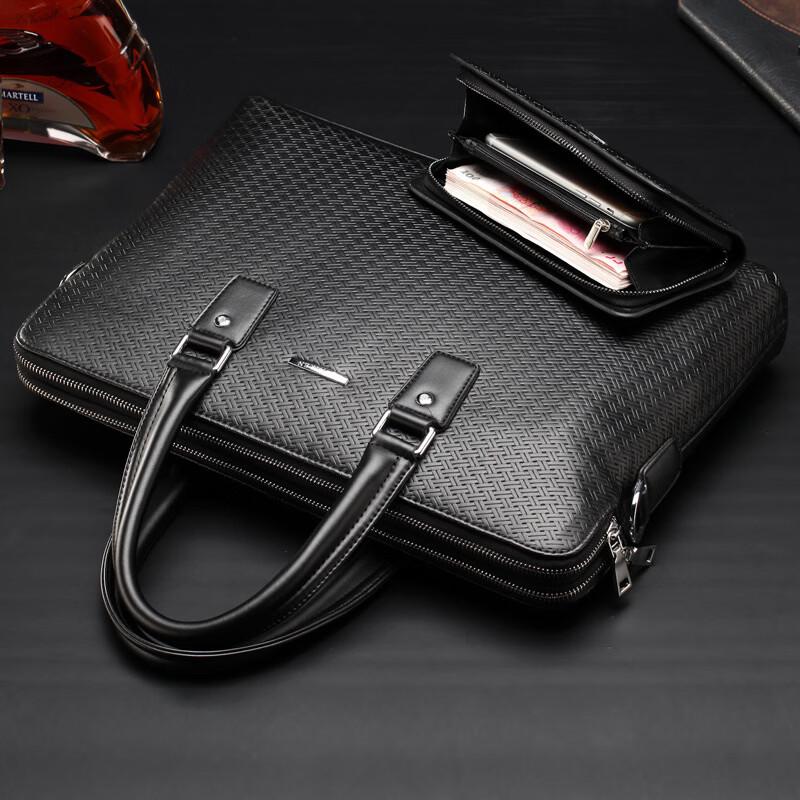 MDNG Men's Woven Plaid Briefcase Crossbody Laptop Bag