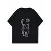 Casual Loose T Shirt Black Cat And Paw Print Design For Women Daily Wear Home Comfortable Fashion Top