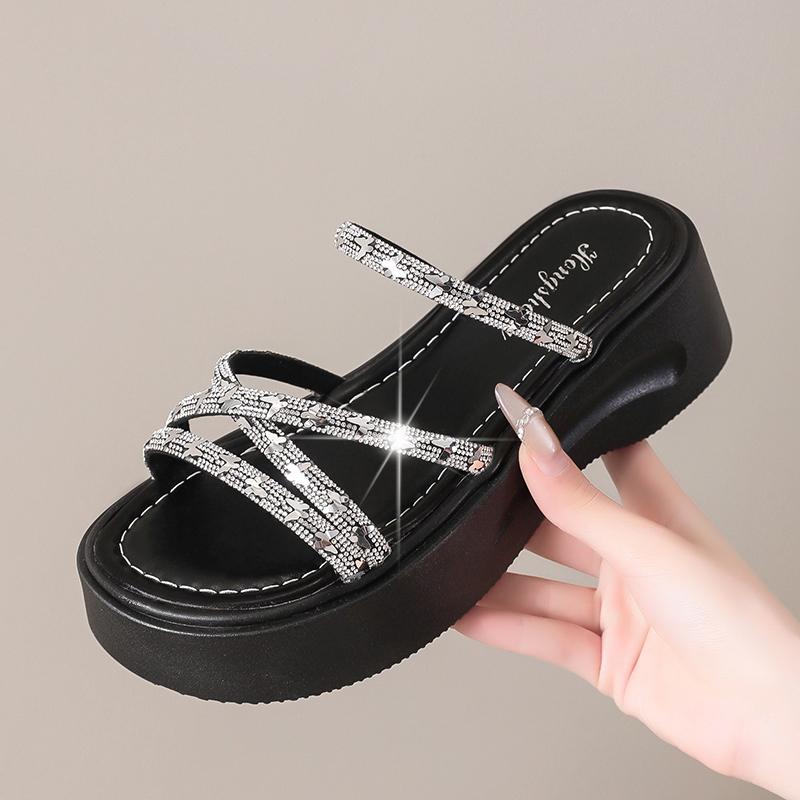 2025 Letní pohodlné boty pro ženy Zvyšující výšku Průhledné podpatky Dámské sandály Dřeváky Klín Dívčí Gladiátorky Béžové Nové