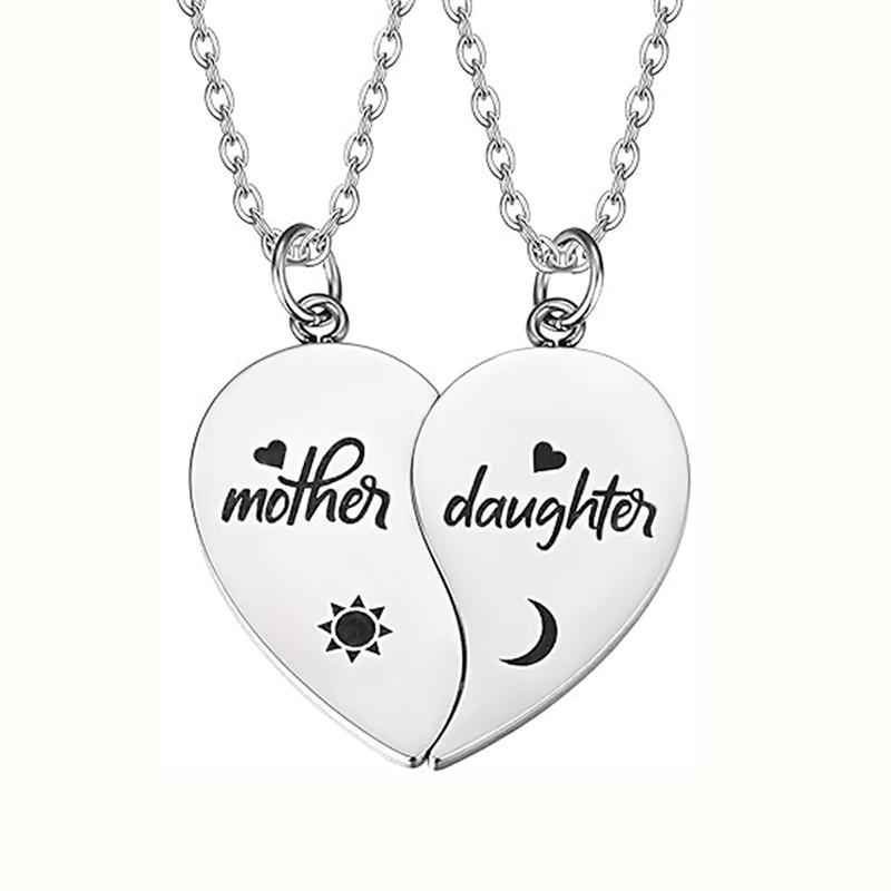 2Pcs Father Daughter Son Heart Matching Necklace Stainless Steel Mother And Children Jewelry Gifts