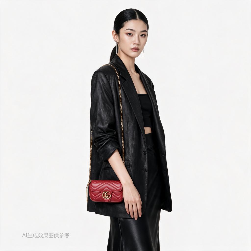 [Pre-Owned] GG Marmont Vintage Metal Logo Quilted Leather Mini Shoulder Bag - Excellent #1REX06V