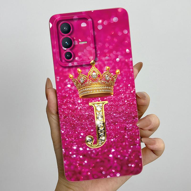 Soft Square Liquid Silicone Case for Vivo V23 5G V2130 Luxury Crown Letter Camera Protection Couple Cover Ultrathin Phone Funda