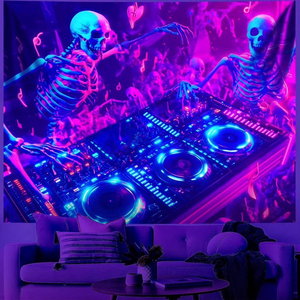 BVBOX Castle Blacklight Halloween Tapestry Horror Moon Night Scary Cemetery Pumpkin Lantern Halloween Tapestry Wall Hanging Skul