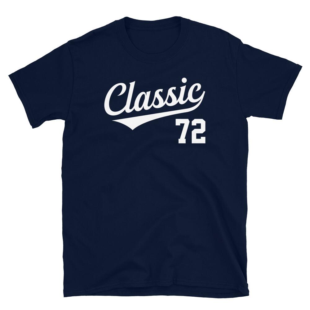 

Baseball Jersey Style Birthday Classic Age 72 Short-Sleeve Unisex T-Shirt L