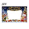 Festive Seasonal Event Banner Christmas Cartoon Photo Booth Frame Banner, Xmas Selfie with Elk Theme Props Penguin Bear, Holiday Party Handheld Prop,