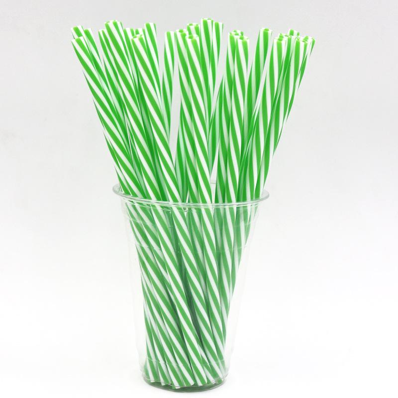 Thickened Two-Color Threaded Plastic Straws, 100-Pack