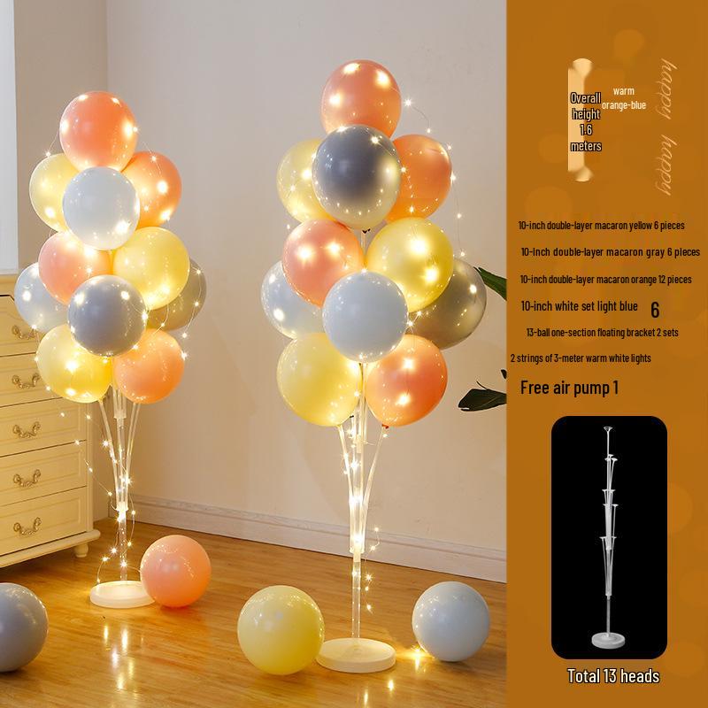 Anniversary & Birthday Balloon Column Decorations: Event Scene Layout with Floor and Background Balloons