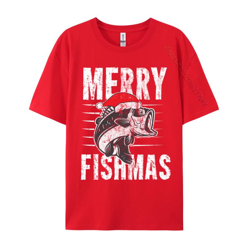 Merry Fishmas Funny Fishing Christmas Tshirt Tops Tees Crew Neck Cotton Fabric Unisex Tshirts Hip Hop Tops Shirt Prevailing