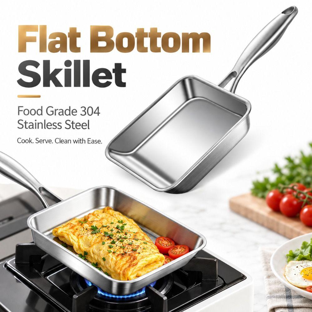 Mirror Polish Flat Bottom Skillet No Coating Tamagoyaki Pan for Kitchen Gas Stove