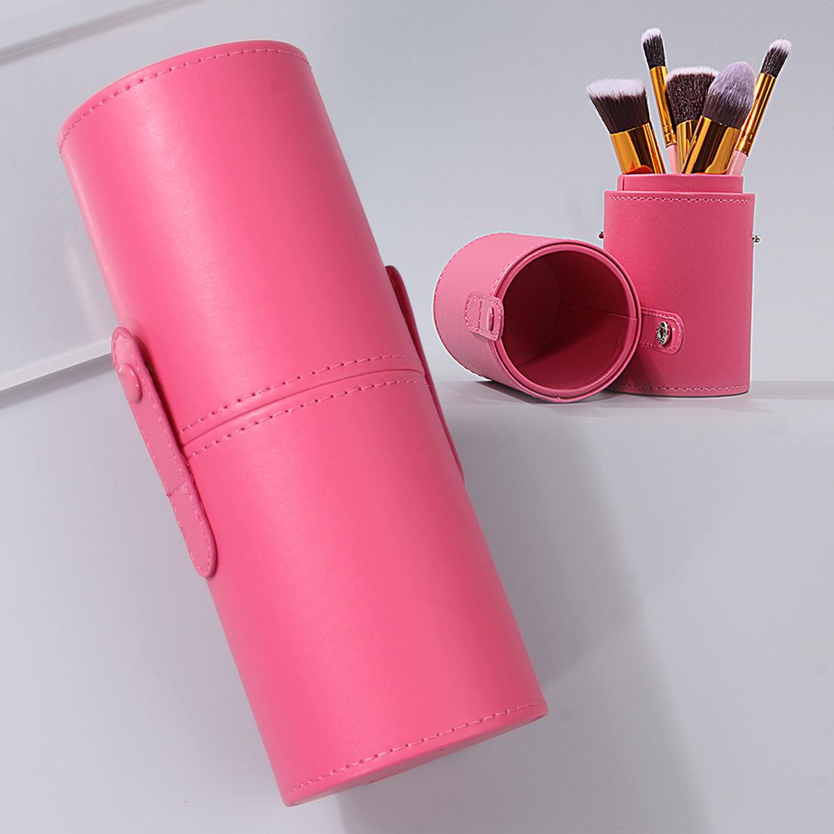 

Модный ведро для хранения кистей для макияжа из ПУ материала с замком, ведро для макияжа большой вместимости, инструмент для ежедневного хранения в путешествиях красный