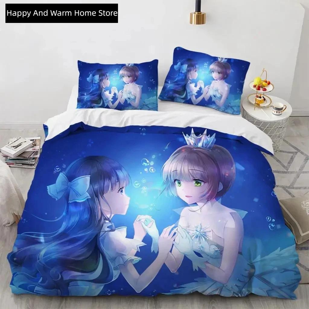 Anime Cardcaptor Sakura Beding Set,Soft Duvet Cover Warm Comforter Bed Linen Set Comfortable Quilt Cover Pilowcase,King Quen Twin Sized Dimensions
