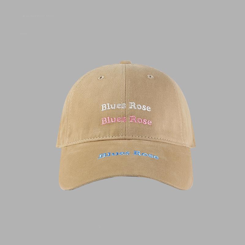 Versatile letter embroidered baseball cap showing face small hat women's three-line letter Blues cap big head circumference