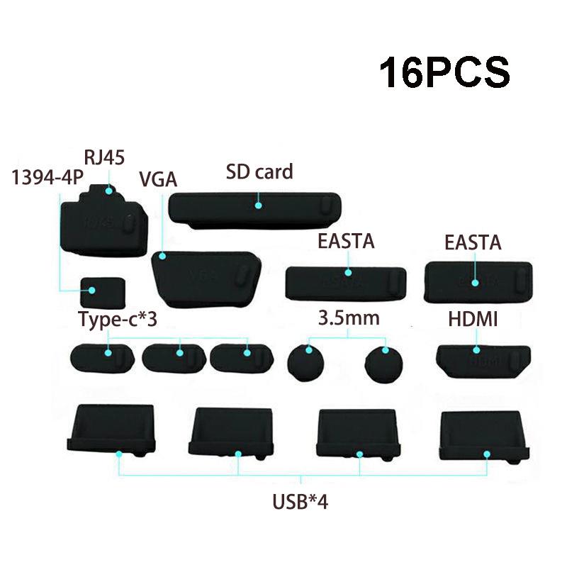 Universal Anti Dust Plug for Notebook 16pcs Silicone Cover Stopper Laptop Dustproof Type C RJ45 USB Interface Waterproof Cover