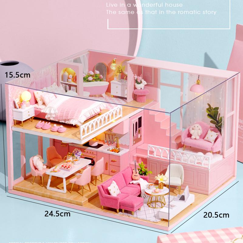 Wooden Miniature Doll House Kit 3D Puzzle Assembly Building Model Toy Handmade Duplex Apartment Production Toys Home Decoration