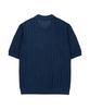Draw Fit Linen Punched Half Collar Cardigan [Blue]