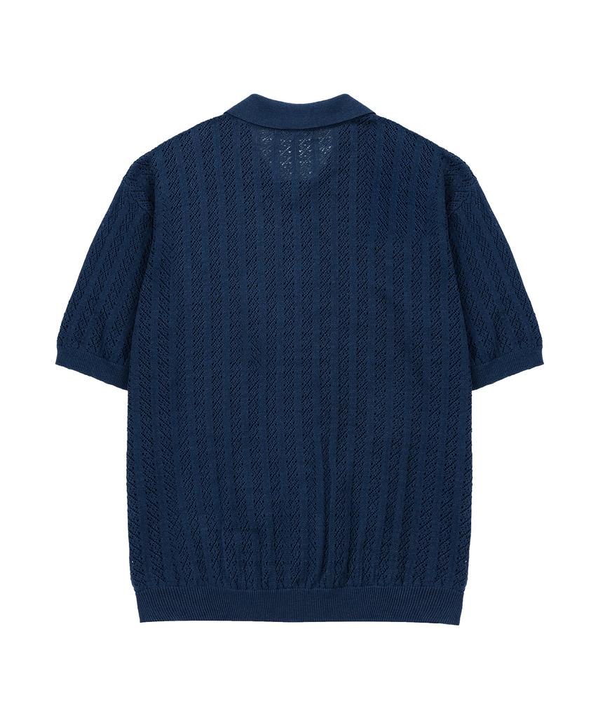 Draw Fit Linen Punched Half Collar Cardigan [Blue]