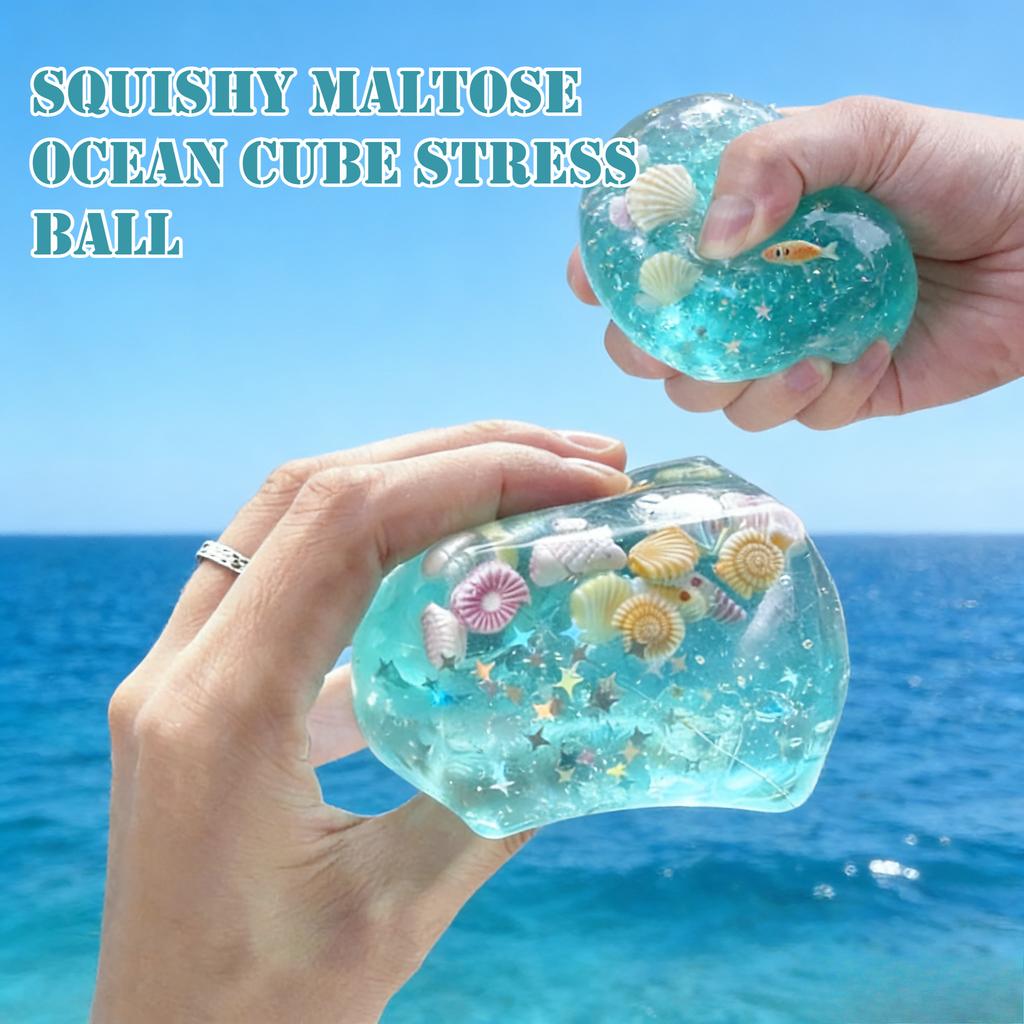 Squishy Maltose Ocean Cube Stress Ball - Changeable Shape Soft Squeeze Toy Autism Sensory Fidget Toy Anxiety Relief Gifts