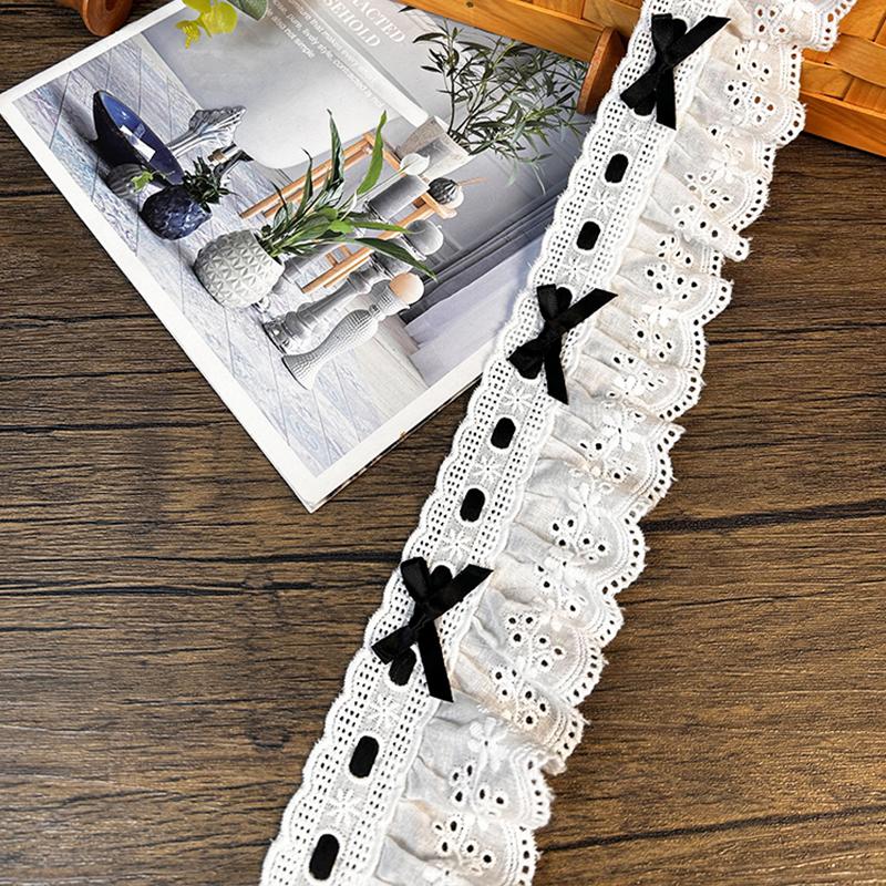 1Yard 5.5Cm Wide Luxury 3D Pleated Pink Lace Embroidered Bows Applique Ribbon Women Dress Cloth Trim Diy Home Sewing Supplies