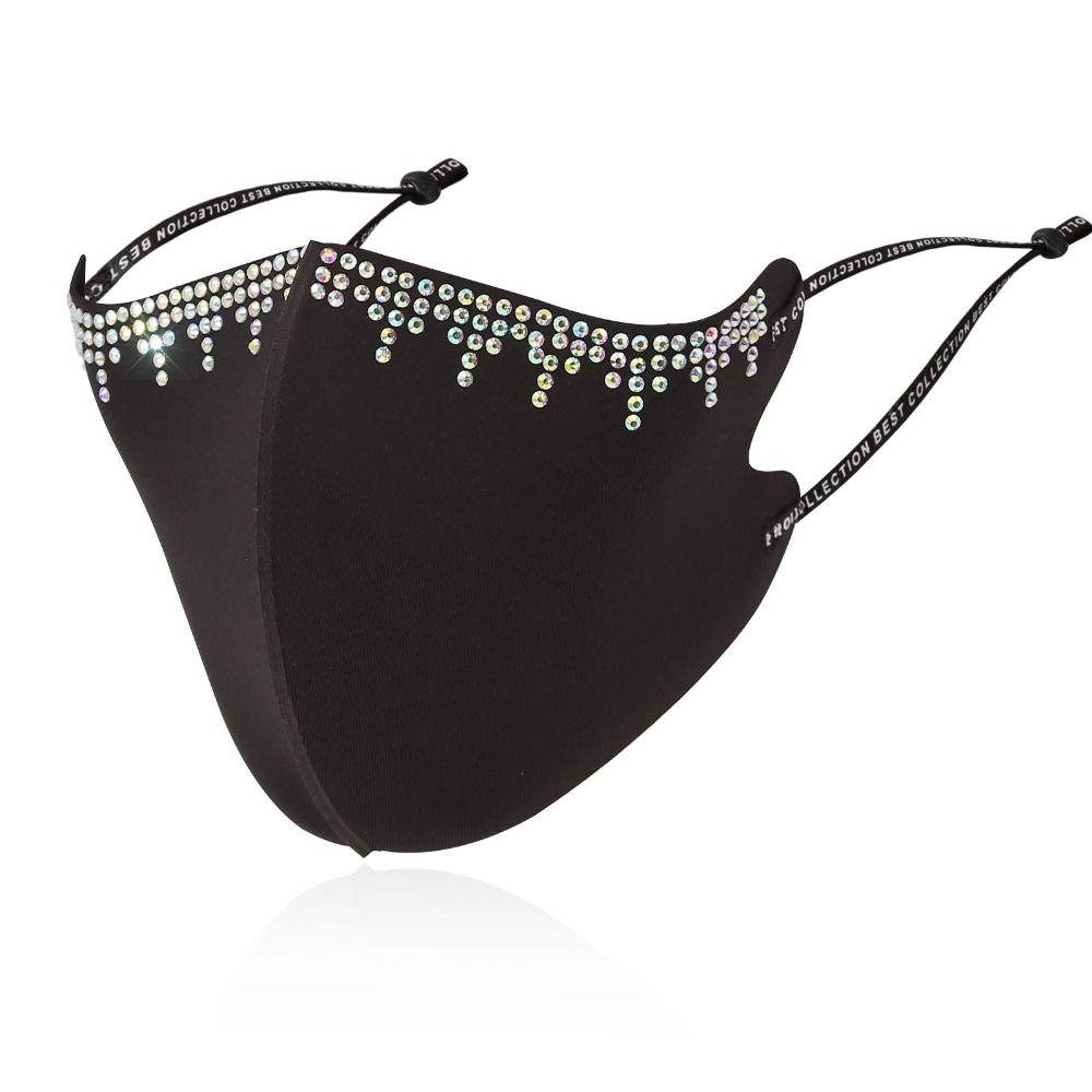 Washable Ice Silk Cloth Mask Rhinestone Riding Mask Crystal Ornaments Face Mask  Party Gif