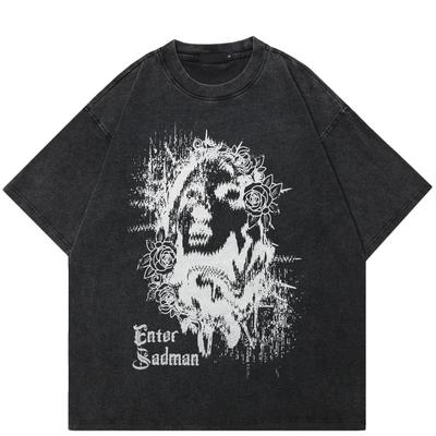 Streetwear Abstraktes Löwen-Grafik Unisex T-Shirt Baumwolle Gewaschen Schwarz T-Shirt Unisex Oberteile Tees Sommer Kurzarm T-Shirt